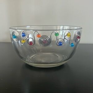 Silver Wire and Rainbow Beaded Glass Serving or Candy Bowl 6" Diameter